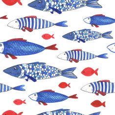 Watercolor pattern with funny fishes
