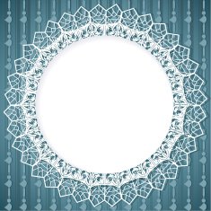 White lace doily on blue background with vertical elements N2