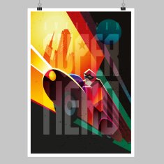 Superhero in action rides a motorcycle Poster layout