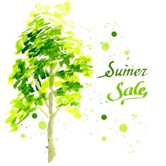 Young tree painted in watercolor N2