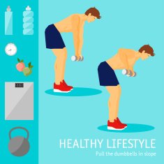 Exercises with dumbbells set Healthy lifestyle and sports theme N2