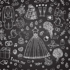 Doodle pattern with wedding images N2