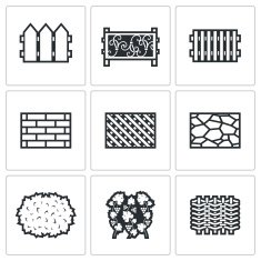 Collection of fences from different materials icons set Vector Illustration