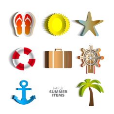 Paper Vector summer poster set made from papercut icons N2