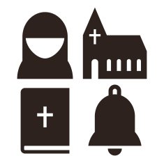 Nun church bible and bell icons