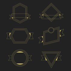 Golden thin line banners design elements set on black background
