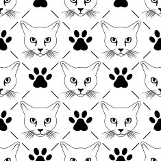 Cat face and paws seamless pattern