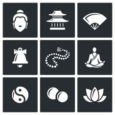 Buddhism icons set Vector Illustration N2