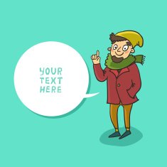 Cartoon bearded hipster giving advice with pointing finger N2