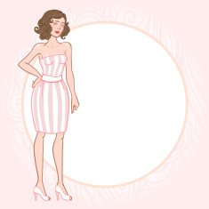 Vintage girl in striped dress N2