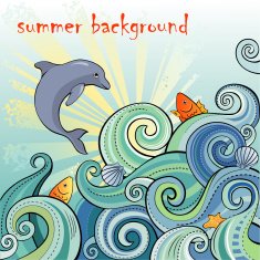 Summer backgrpund with waves and dolphin