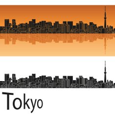 Tokyo skyline in orange background N2