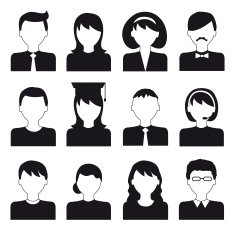 people flat icons set black and white
