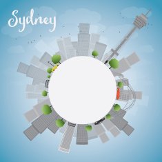 Sydney City skyline with blue sky skyscrapers and copy space N2