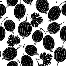 Seamless pattern with gooseberry Black and white vector background N2