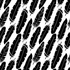 Birds feathers seamless pattern in black and white