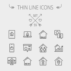 Real Estate thin line icon set N8
