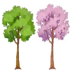 Watercolor trees set summer spring