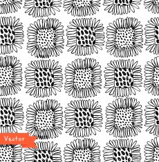 Ornamental black and white seamless floral pattern