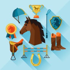 Icon set with horse equipment in flat style N3