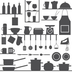 Restaurant and kitchen related objects set