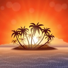 Paradise island at sunset