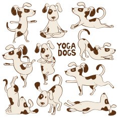 Funny dog icons doing yoga position