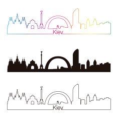 Kiev skyline linear style with rainbow