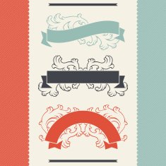 Vintage floral design elements and ribbons