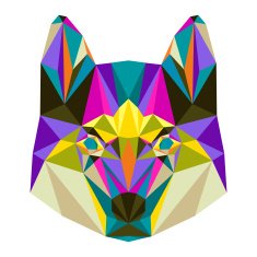 Abstract bright blended polygonal triangle geometric husky isolated on white N2