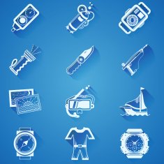 Diving sport white vector icons