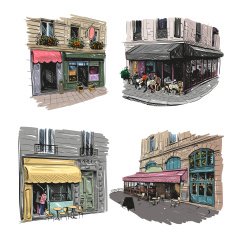 Set of hand drawn Paris outdoor cafe vector illustration