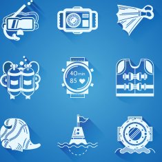 White icons vector collection of diving