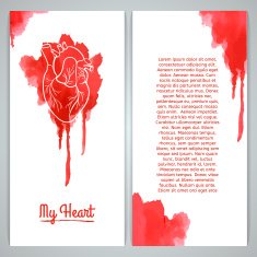 Template card Watercolor texture and silhouette of the human heart