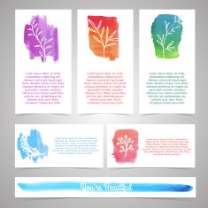 Set of templates for cards Plant silhouettes on watercolor spots N2