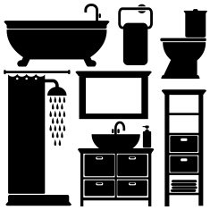 Bathroom toilet black icons set isolated vector silhouettes