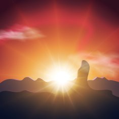 Beautiful sunset in the mountains Orange sky long rays ofsun