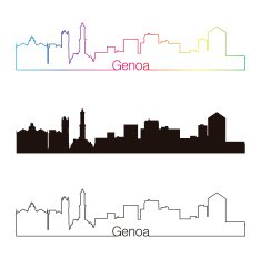 Genoa skyline linear style with rainbow