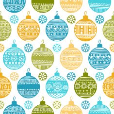 Seamless pattern with Christmas balls and snowflakes