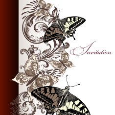 Floral invitation card with butterflies N2
