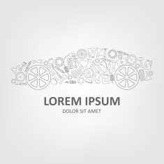 Car abstract vector logo design concept Simple linear style icons