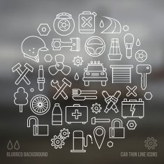 Auto service icons set and blurred background