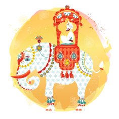 Decorated indian elephant with maharaja on a back