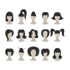 Set of black hairstyles for woman isolated on white background N2