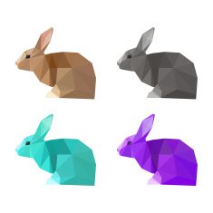 Abstract polygonal triangle geometric rabbit set isolated on white background N2