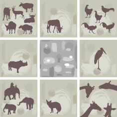 large set ofAfrican animals and abstract seamless pattern Silhouette Vector