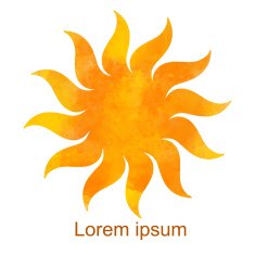 Watercolor sun rays flat icon closeup silhouette N2
