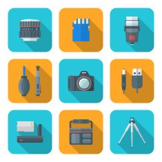 color flat style square digital photography tools icons N2