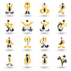 Set of different yellow abstract flat elements N8