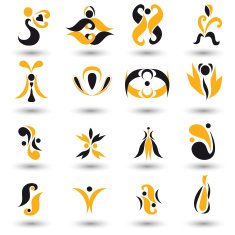 Set of different yellow abstract flat elements N9